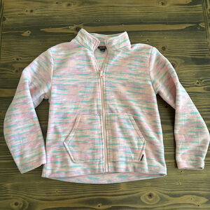 Girls Eddie Bauer Fleece Jacket S Pink Blue Striped Full Zip Winter Cold Weather